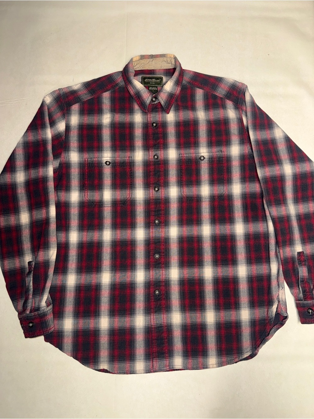 Eddie Bauer Men's Red, Black & White Plaid Button-Down Shirt